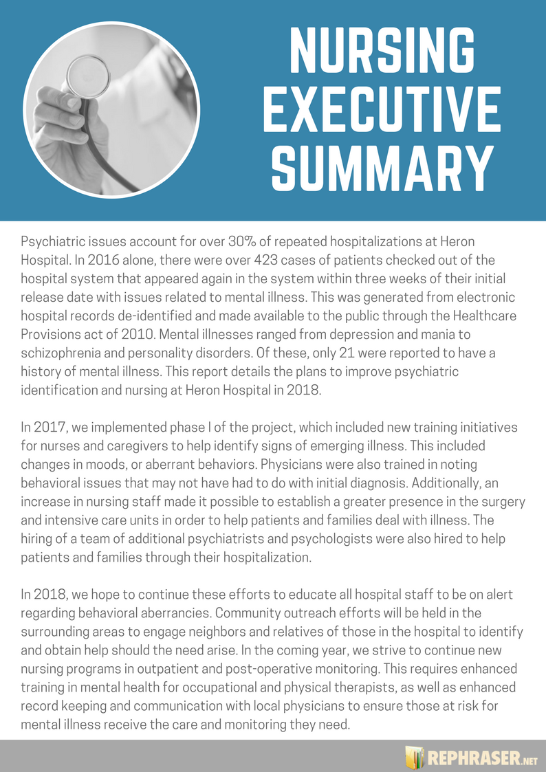 write an effective nursing executive summary